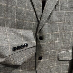 Jos A Bank Traveler Silk Wool Windowpane Sport Coat Blazer Men 44R Brown Office